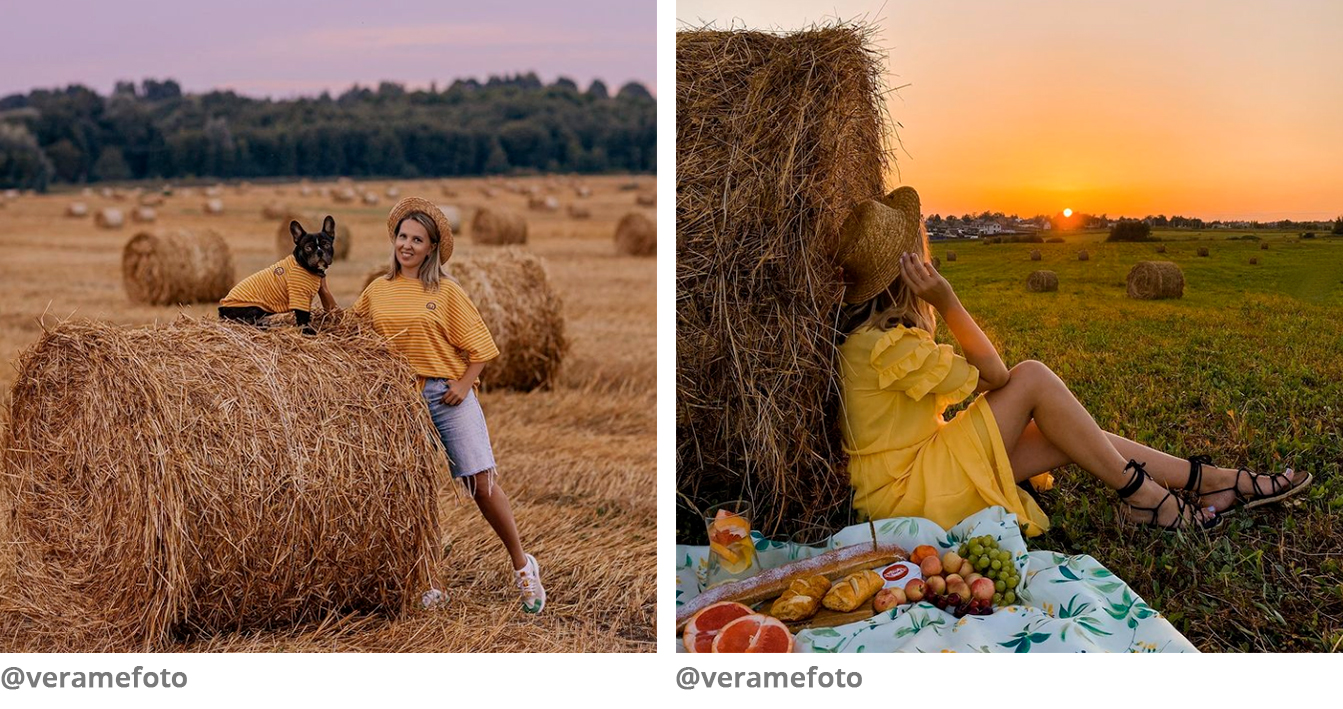 Фотосессия на фоне рулонов сена в Подмосковье